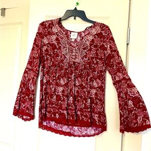 KNOX ROSE Vintage/BOHO Look Floral Blouse with Flare Long Sleeve (S)